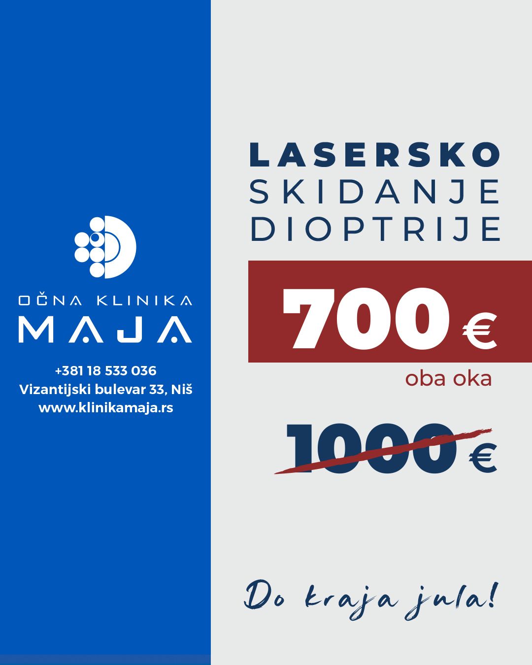 Specijalna promo cena za lasersko skidanje dioptrije u Klinici Maja, samo do kraja jula!